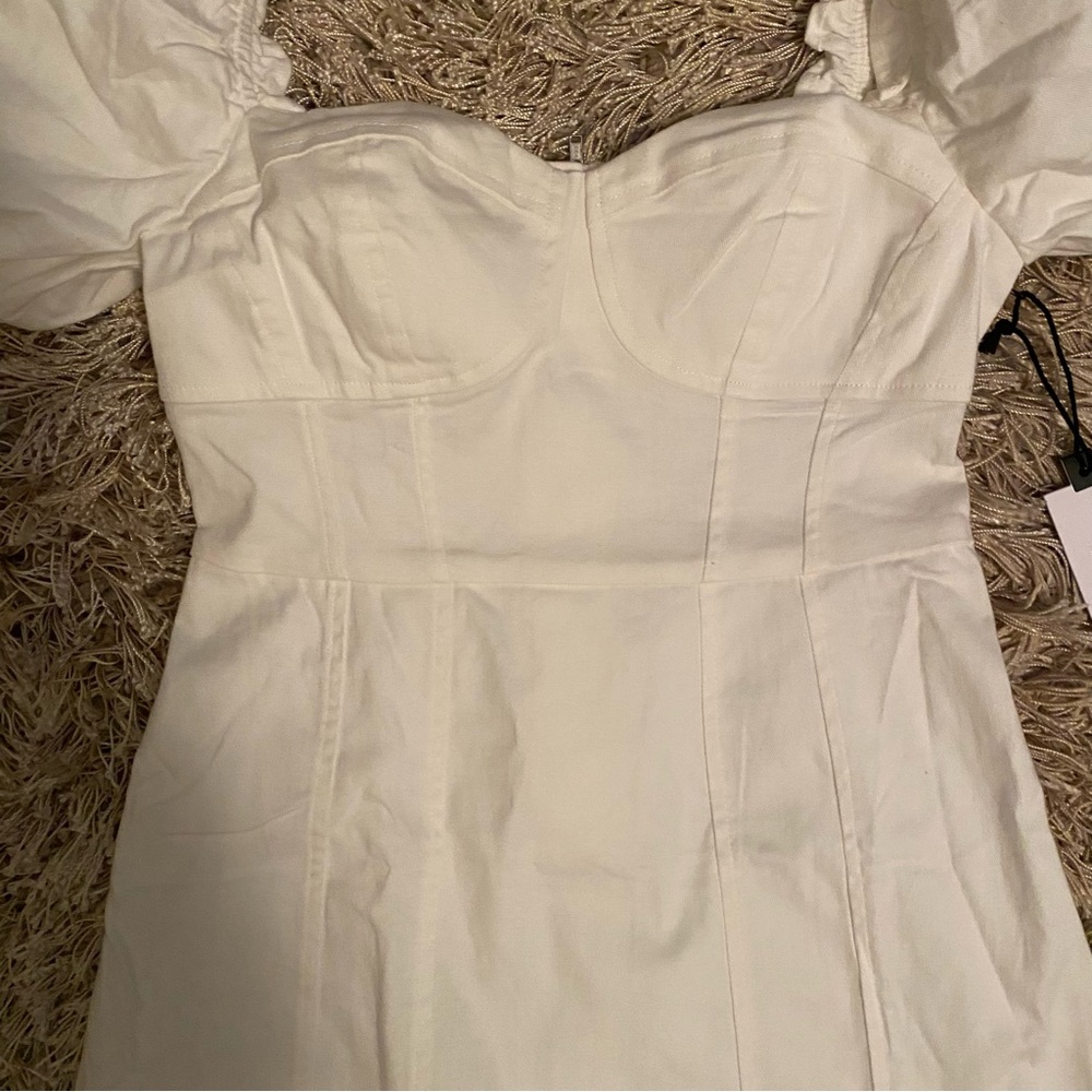 ASTR the Label Skylar Puff Sleeve Mini White Denim Dress - Small - Picture 5 of 12